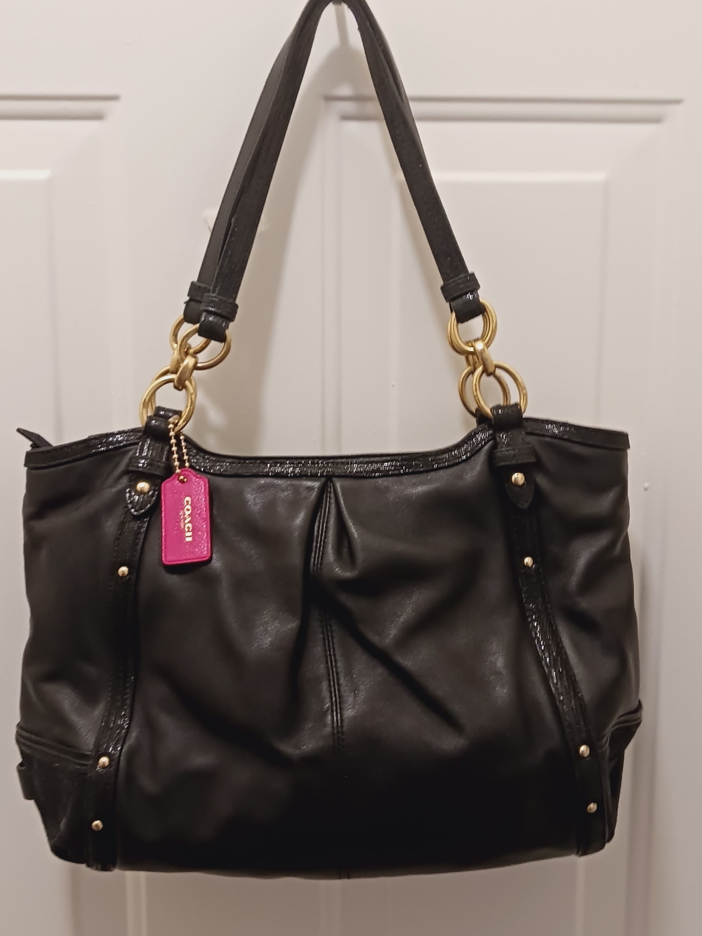 Coach Alexandra Black Leather Shoulder Bag w/ Pink Tag EXC